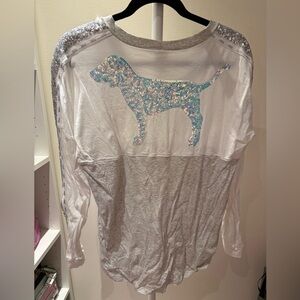 PINK Victoria's Secret Gray and White Top dog iridescent small